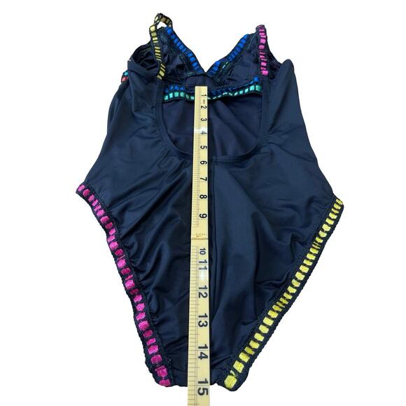 La Blanca V Neck Black Rainbow One Piece Swimsuit Threading Along - Size 4 - Picture 11 of 14